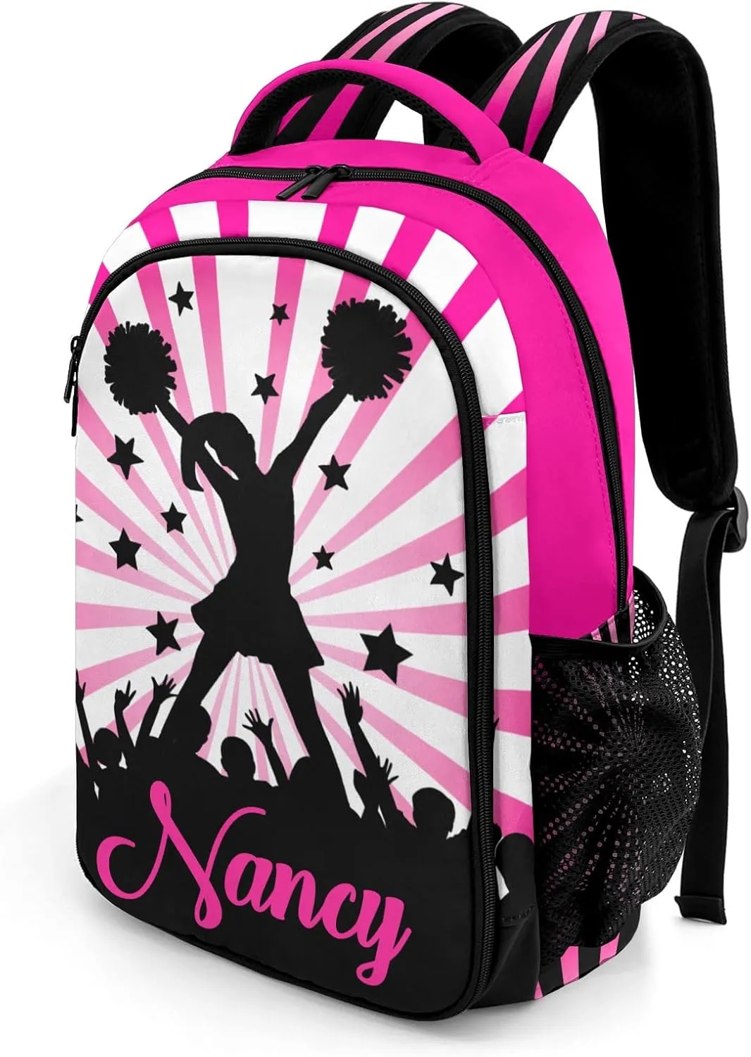 Personalized Cheerleaders Backpack Multifunctional Waterproof Laptop Bag for Travel Gift Stripes Shine Cheerleading
