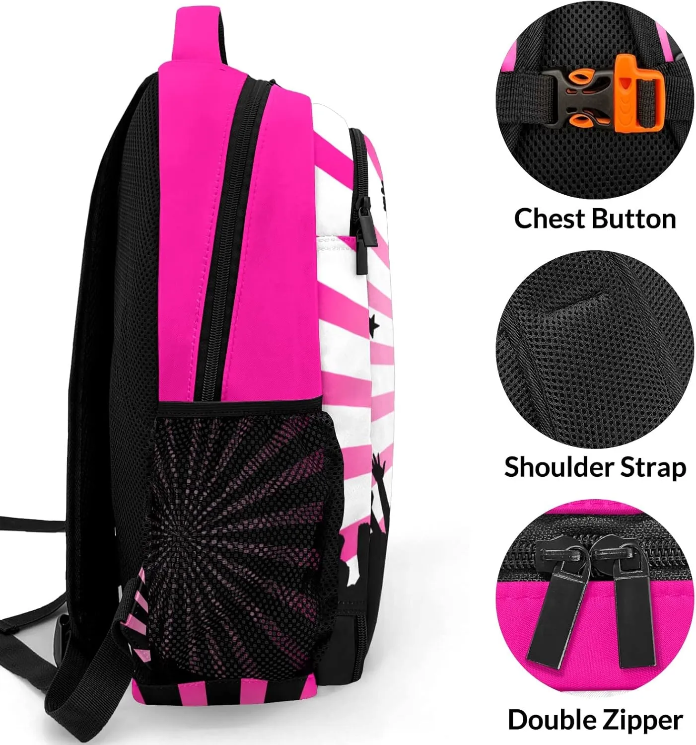 Personalized Cheerleaders Backpack Multifunctional Waterproof Laptop Bag for Travel Gift Stripes Shine Cheerleading