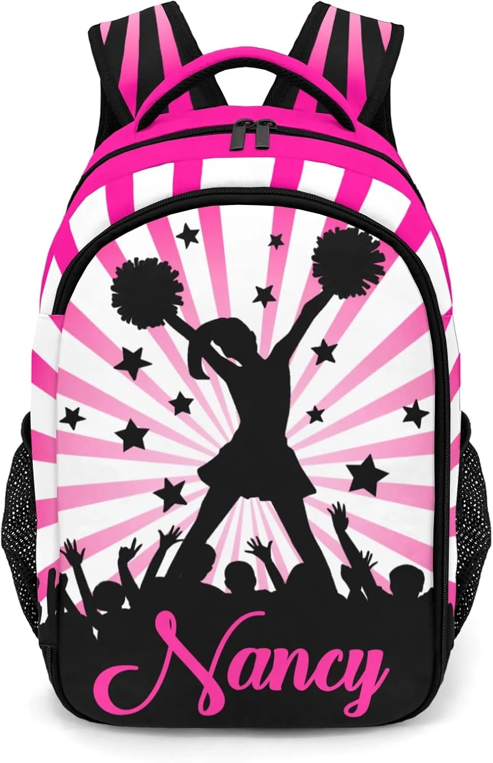 Personalized Cheerleaders Backpack Multifunctional Waterproof Laptop Bag for Travel Gift Stripes Shine Cheerleading
