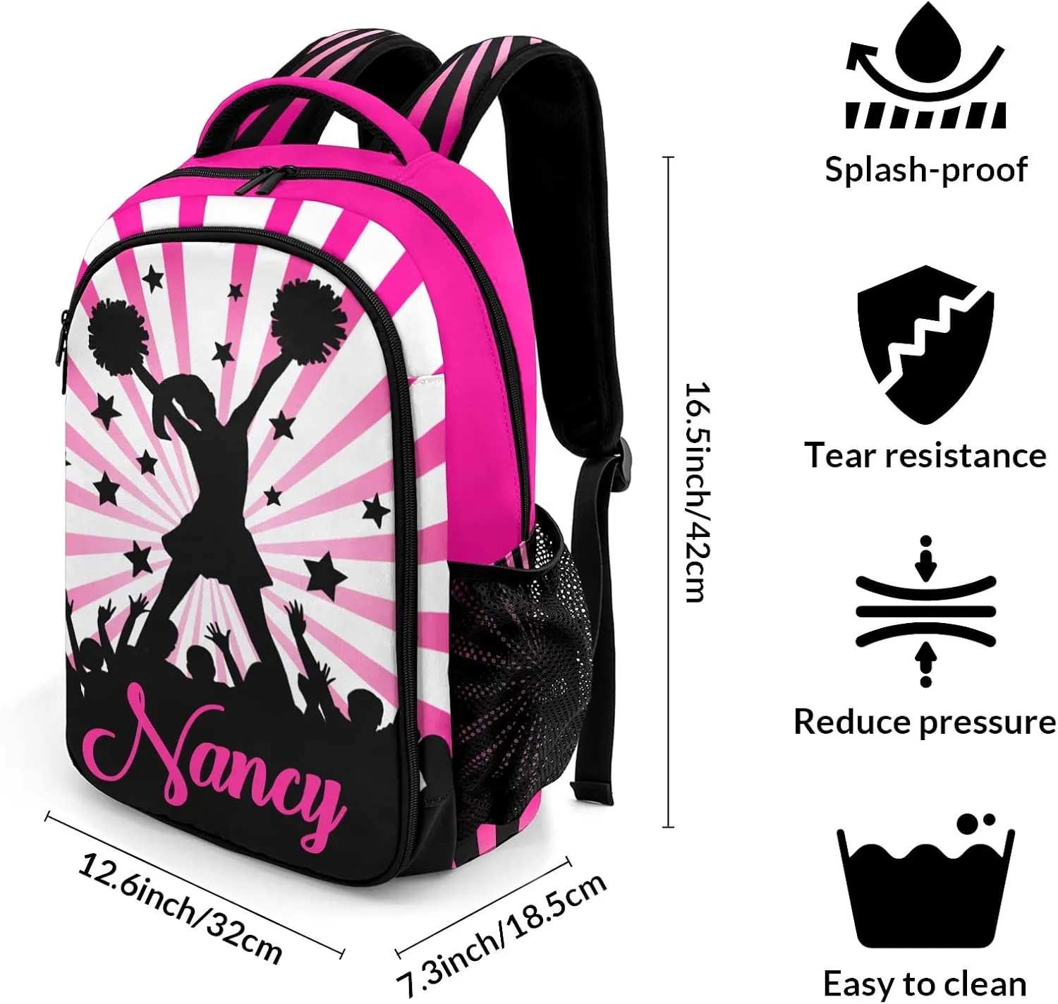 Personalized Cheerleaders Backpack Multifunctional Waterproof Laptop Bag for Travel Gift Stripes Shine Cheerleading