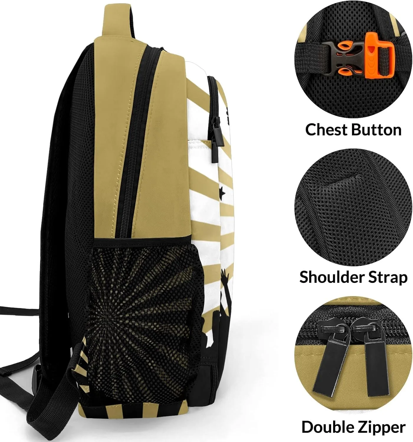 Personalized Cheerleaders Backpack Multifunctional Waterproof Laptop Bag for Travel Gift Yellow Brown Stripes Stars Cheer