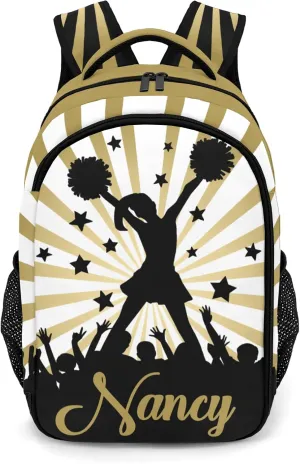 Personalized Cheerleaders Backpack Multifunctional Waterproof Laptop Bag for Travel Gift Yellow Brown Stripes Stars Cheer
