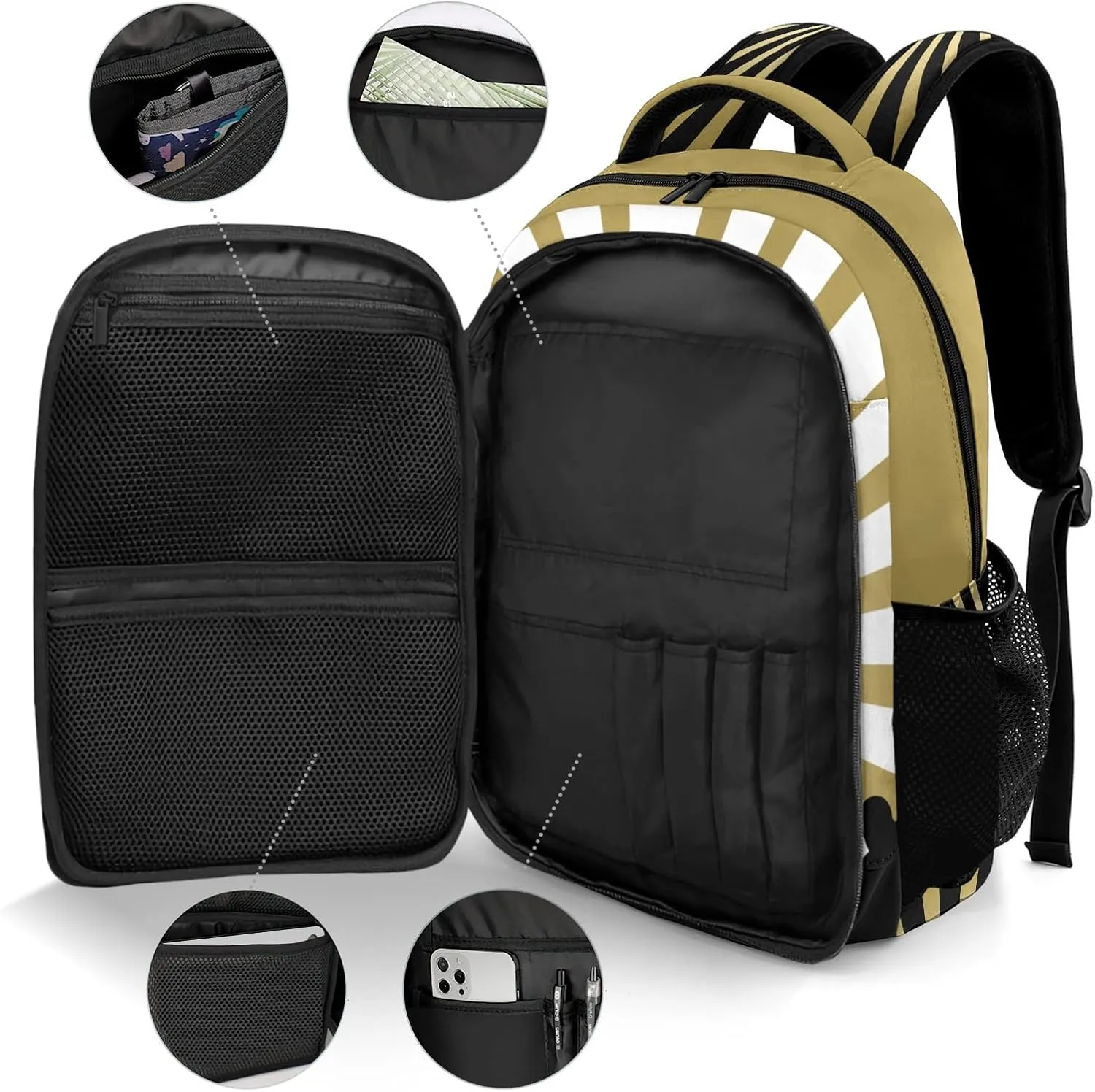Personalized Cheerleaders Backpack Multifunctional Waterproof Laptop Bag for Travel Gift Yellow Brown Stripes Stars Cheer