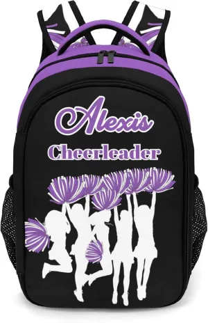 personalized Cheerleaders Cheer Pom Purple Backpack Custom Name Large Capacity Shoulder Bags for Sports Party
