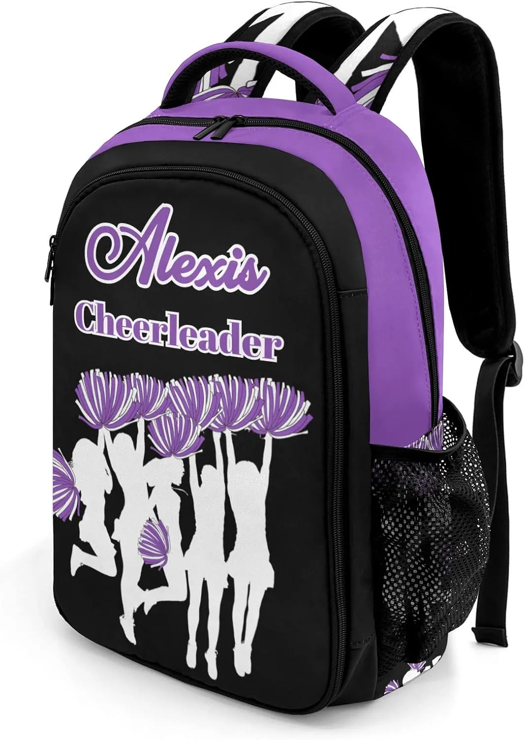 personalized Cheerleaders Cheer Pom Purple Backpack Custom Name Large Capacity Shoulder Bags for Sports Party
