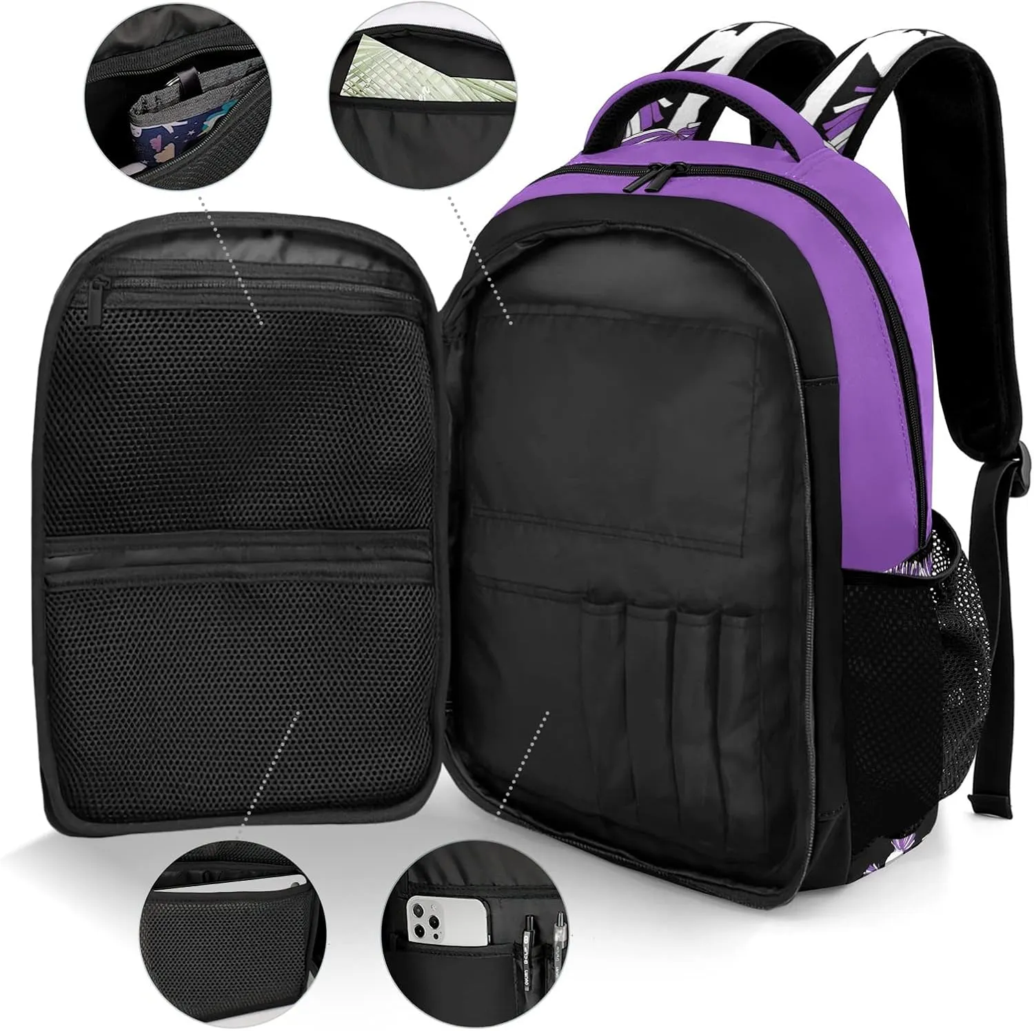 personalized Cheerleaders Cheer Pom Purple Backpack Custom Name Large Capacity Shoulder Bags for Sports Party