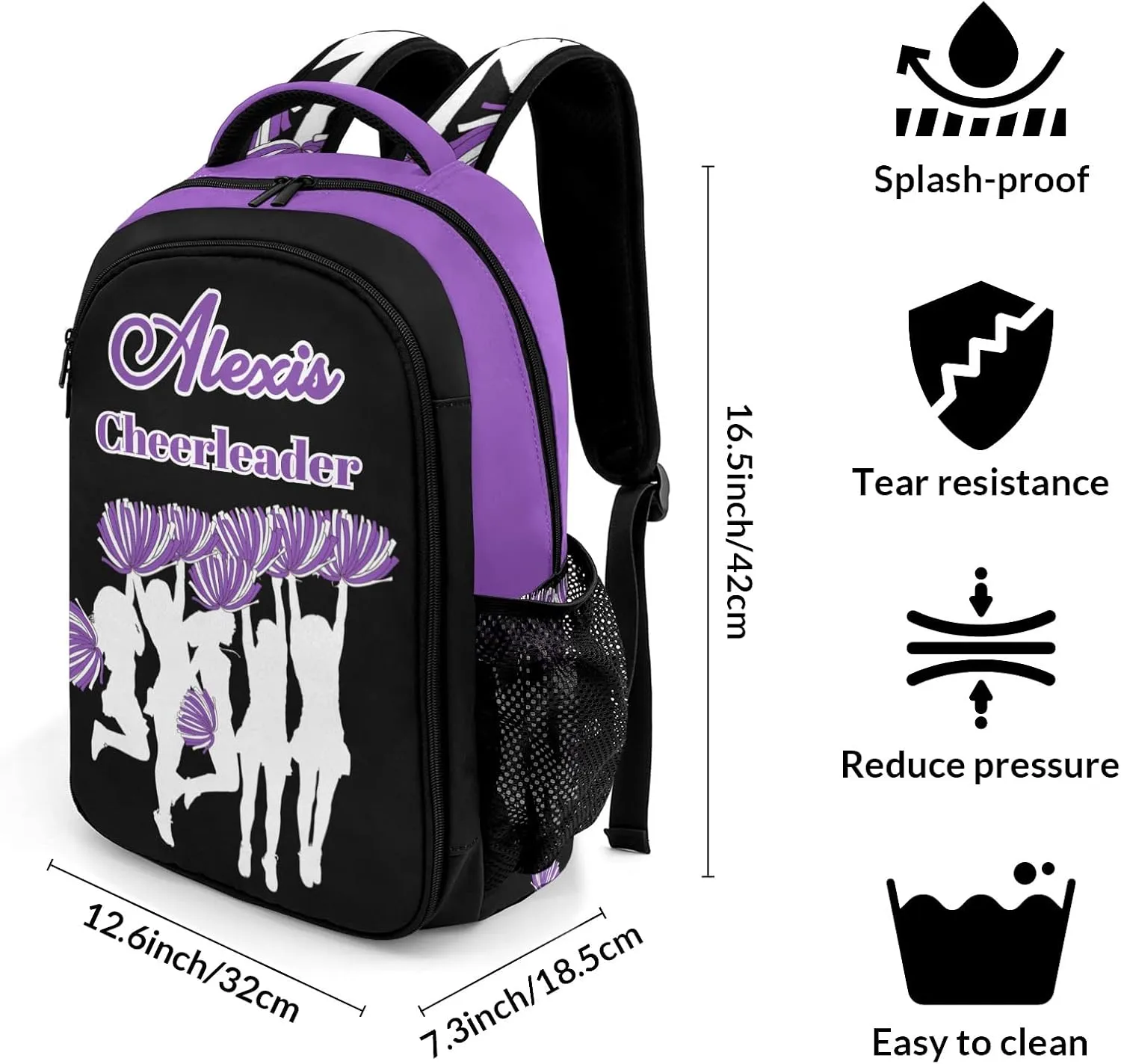 personalized Cheerleaders Cheer Pom Purple Backpack Custom Name Large Capacity Shoulder Bags for Sports Party