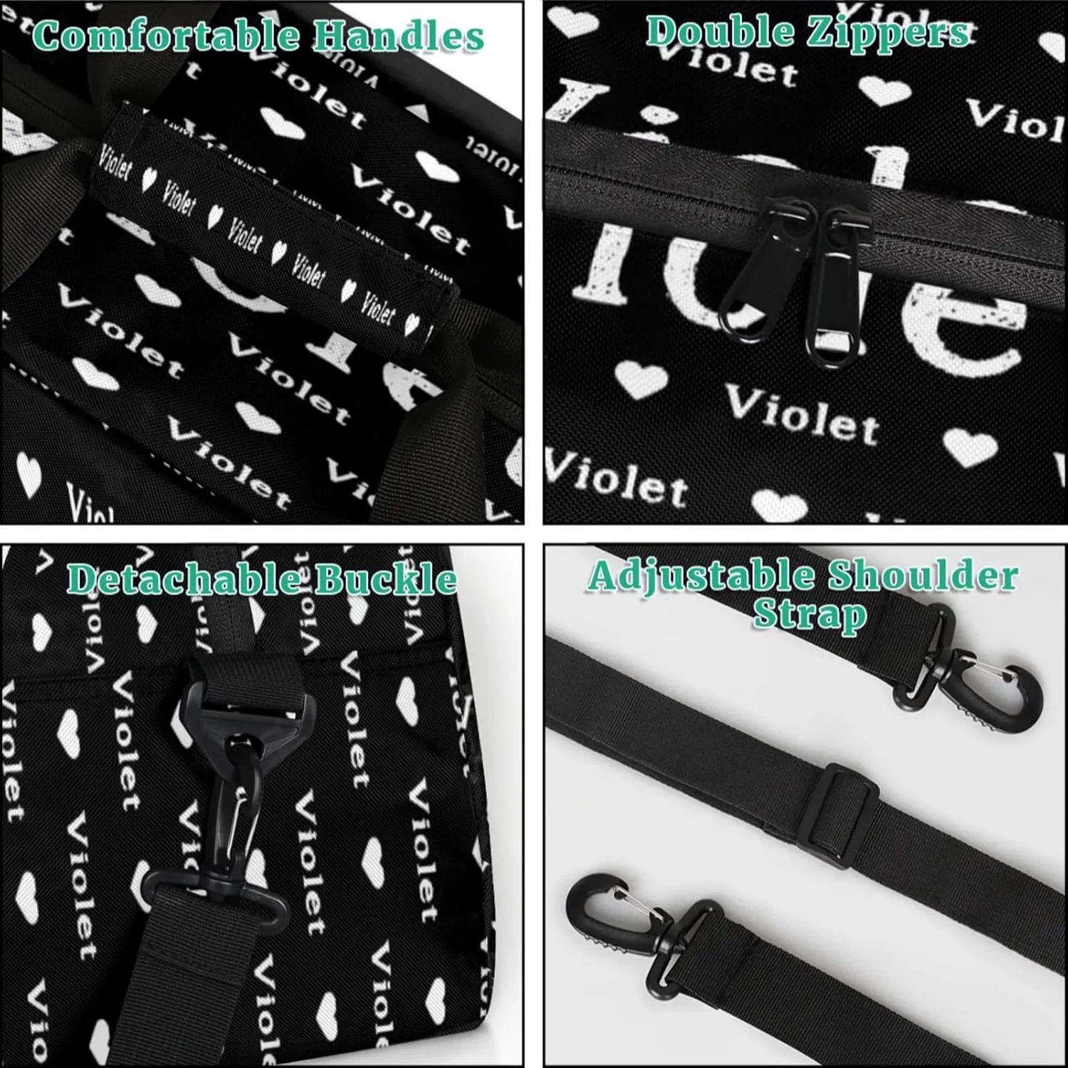 Personalized Duffel Bag Custom Sport Gym Travel Bags for Women Men, Customized Name Overnight Bags Weekender Bag, Black