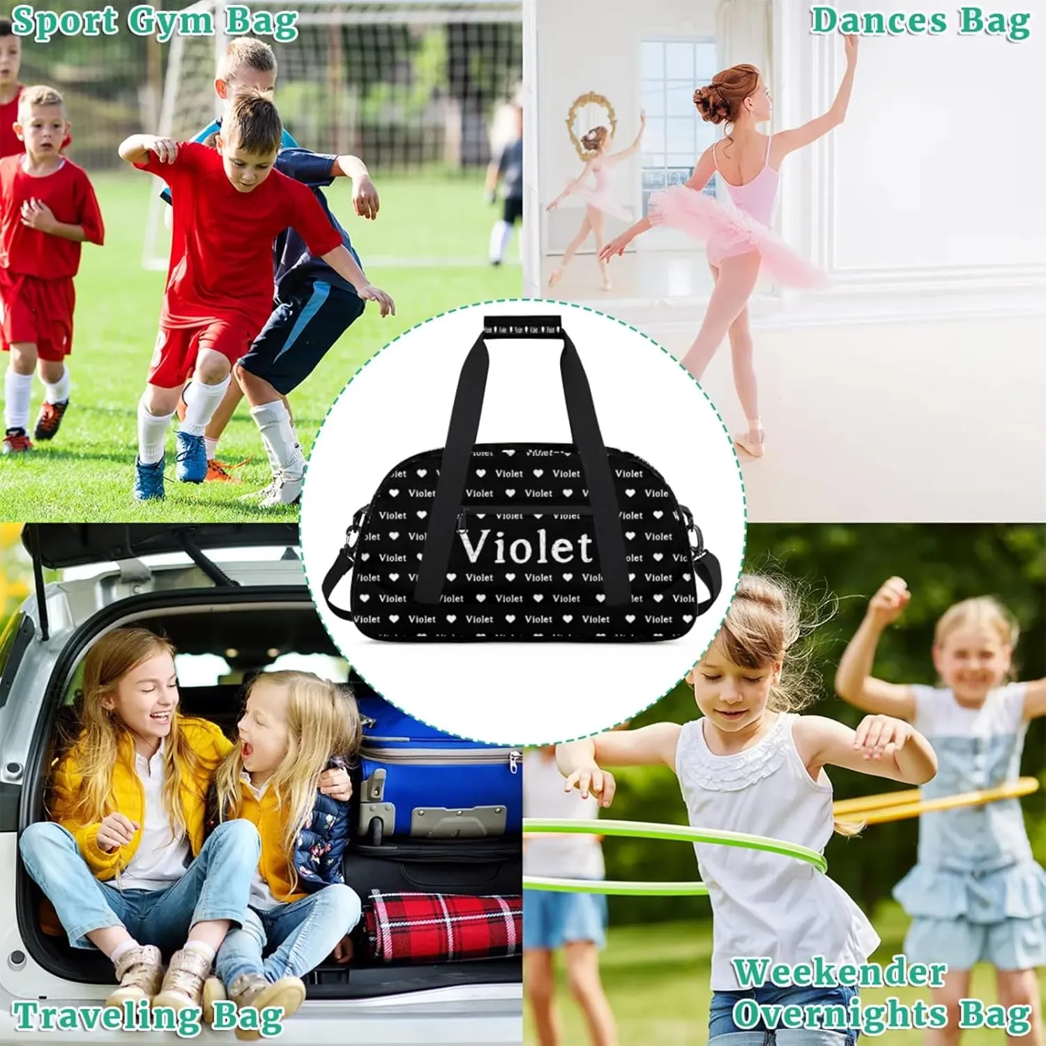 Personalized Duffel Bag Custom Sport Gym Travel Bags for Women Men, Customized Name Overnight Bags Weekender Bag, Black