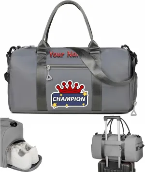 Personalized Embroidered Duffel Bag, Custom Sports Gym Bag with Name for Man Women, Girls Dance Bag Weekend Bag Travel Bag - with Shoulder Strap & Wet Dry Pockets & Shoe Compartment - Grey