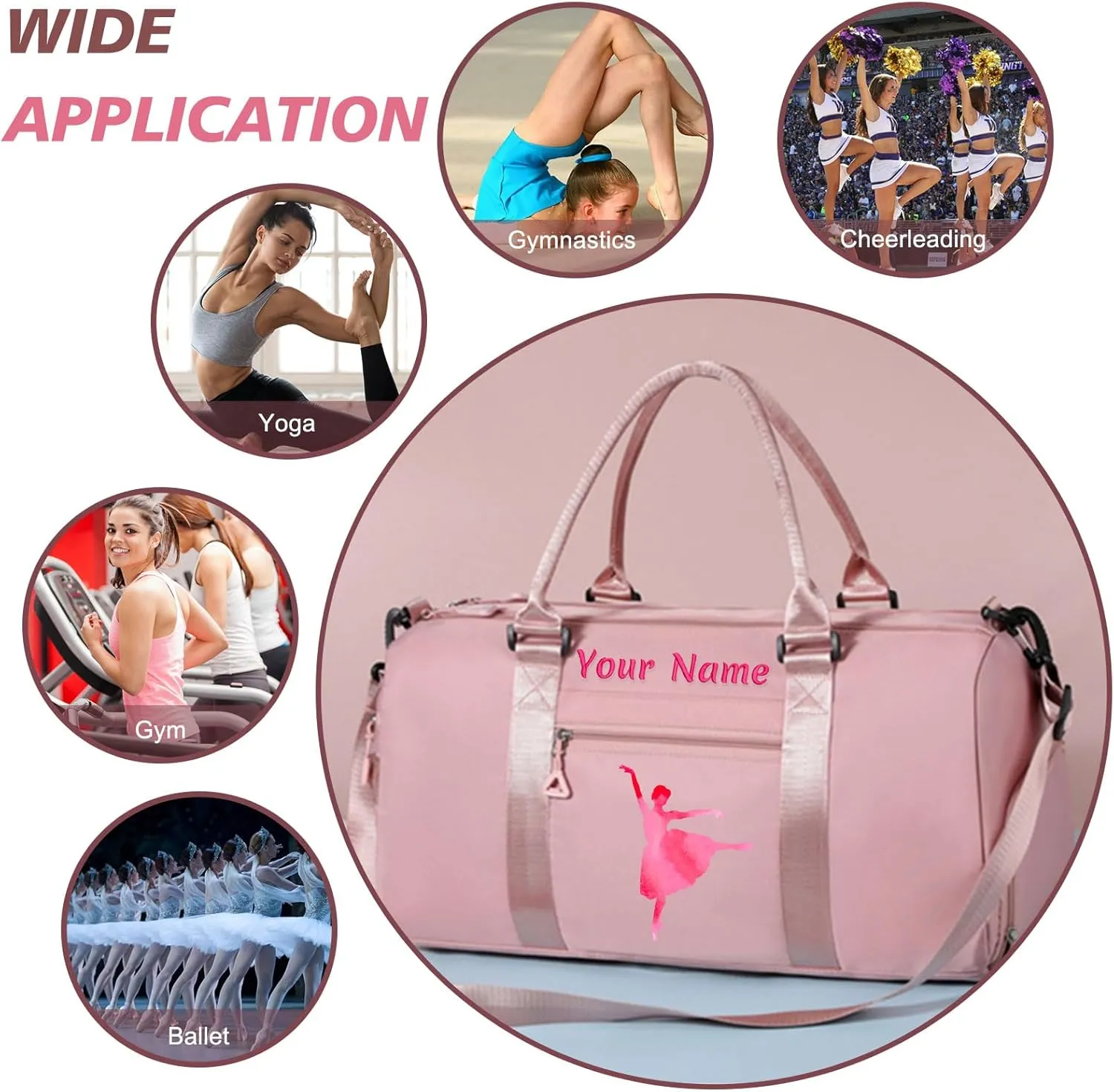 Personalized Embroidered Duffel Bag, Custom Sports Gym Bag with Name for Man Women, Girls Dance Bag Weekend Bag Travel Bag - with Shoulder Strap & Wet Dry Pockets & Shoe Compartment - Grey