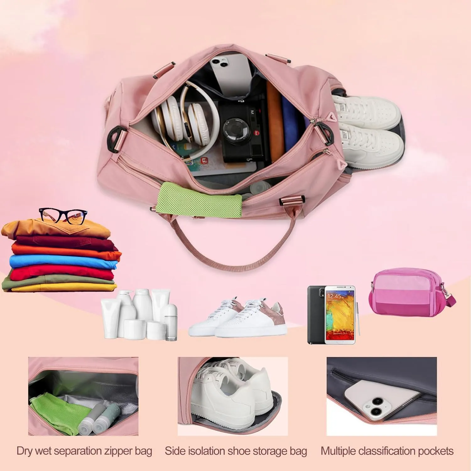 Personalized Embroidered Duffel Bag, Custom Sports Gym Bag with Name for Man Women, Girls Dance Bag Weekend Bag Travel Bag - with Shoulder Strap & Wet Dry Pockets & Shoe Compartment - Grey
