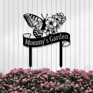 Personalized Flowers And Butterfly Garden Signs,Metal Yard Art,Garden Stake,Metal Sign,Lawn Decor,Patio Signs And Decor Outdoor,Personalized Gifts,House Warming Gifts New Home