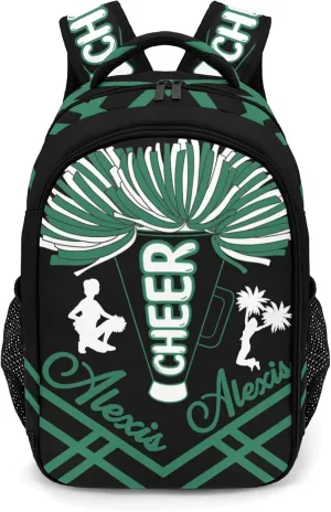 Personalized Green Cheerleaders Pom Cheer Backpack Name Casual Bag Daypack for Women Men Camping Hiking