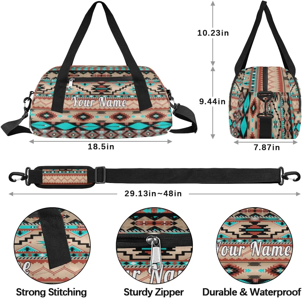 Personalized Kids Duffel Bag African Navajo Aztec,Custom Sport Gym Bag for Boys Girls,WWeekender Overnight Bags Travel Duffel Bag,Customized Kids Gift