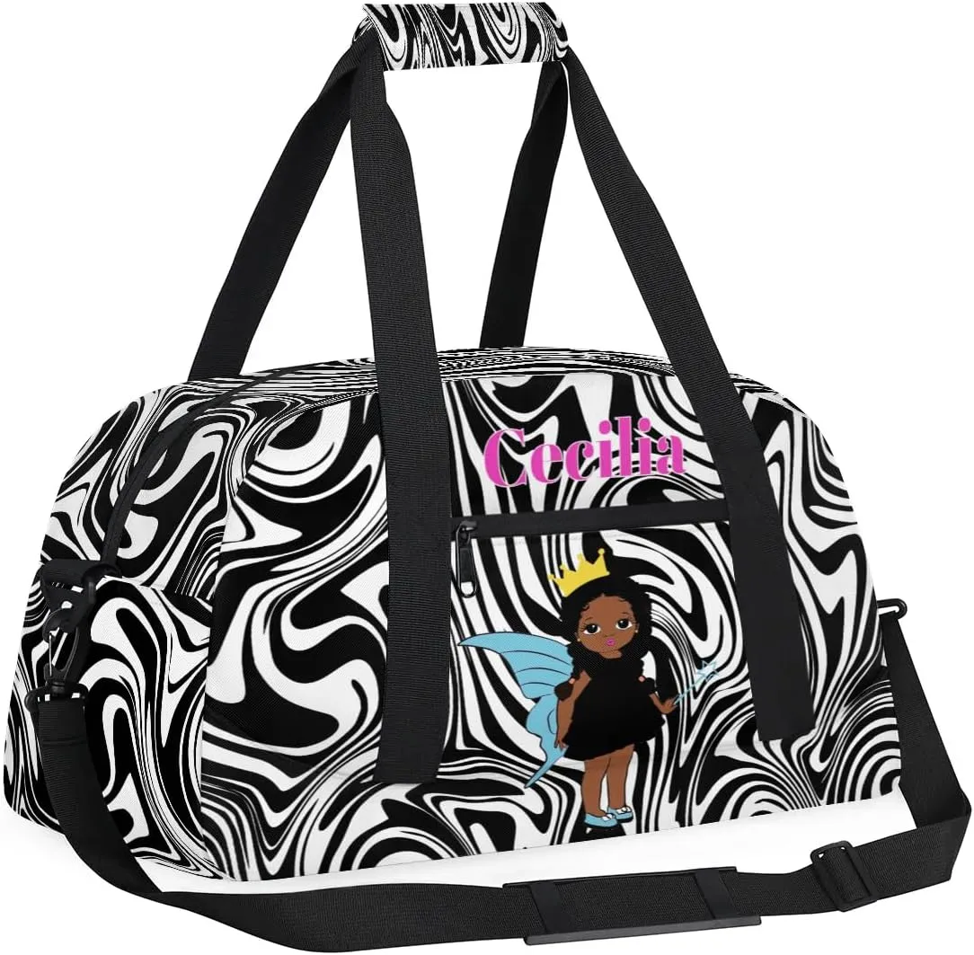 Personalized Kids Duffel Bag Afro Girl,Custom Sport Gym Bag for Boys Girls,Weekender Overnight Bags Travel Duffel Bag,Customized Kids Gift Zebra Print