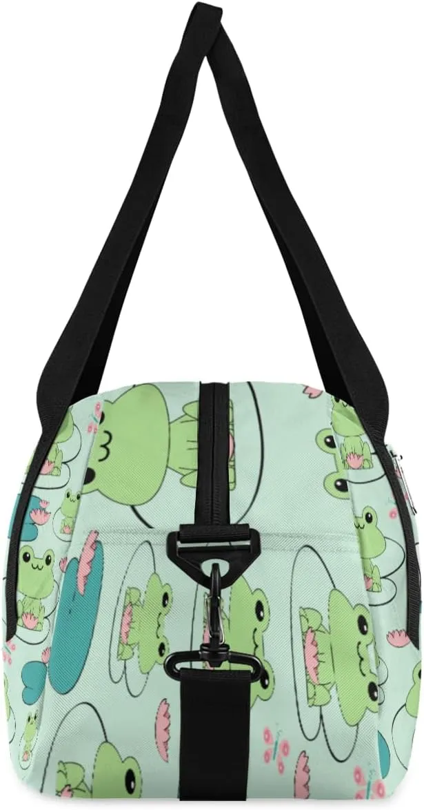 Personalized Kids Duffel Bag Animal Frog Lotus Pattern,Custom Sport Gym Bag for Boys Girls,WWeekender Overnight Bags Travel Duffel Bag,Customized Kids Gift