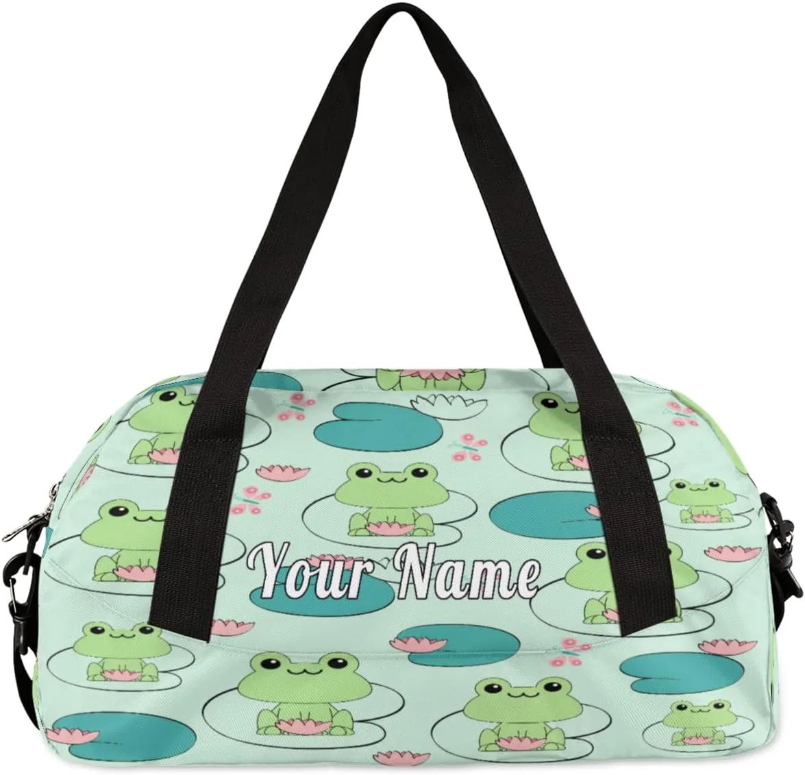 Personalized Kids Duffel Bag Animal Frog Lotus Pattern,Custom Sport Gym Bag for Boys Girls,WWeekender Overnight Bags Travel Duffel Bag,Customized Kids Gift