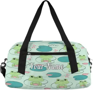 Personalized Kids Duffel Bag Animal Frog Lotus Pattern,Custom Sport Gym Bag for Boys Girls,WWeekender Overnight Bags Travel Duffel Bag,Customized Kids Gift
