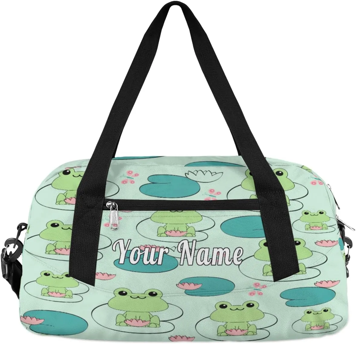 Personalized Kids Duffel Bag Animal Frog Lotus Pattern,Custom Sport Gym Bag for Boys Girls,WWeekender Overnight Bags Travel Duffel Bag,Customized Kids Gift