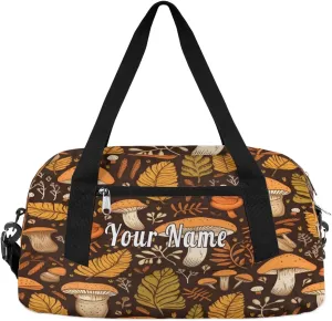 Personalized Kids Duffel Bag Autumn Forest Mushroom Pattern,Custom Sport Gym Bag for Boys Girls,WWeekender Overnight Bags Travel Duffel Bag,Customized Kids Gift