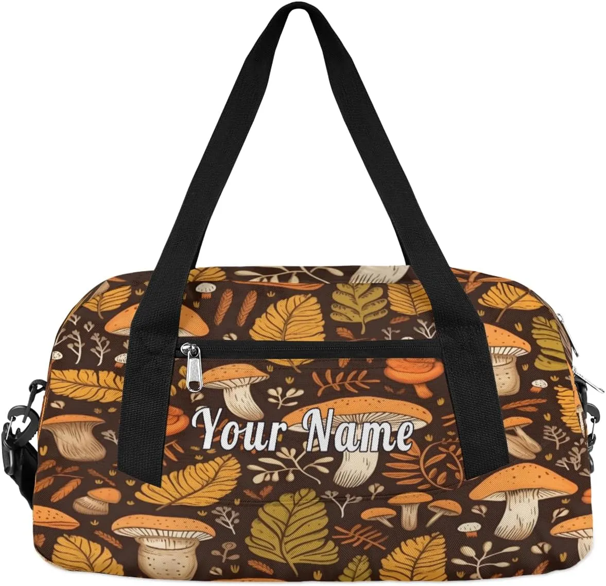 Personalized Kids Duffel Bag Autumn Forest Mushroom Pattern,Custom Sport Gym Bag for Boys Girls,WWeekender Overnight Bags Travel Duffel Bag,Customized Kids Gift