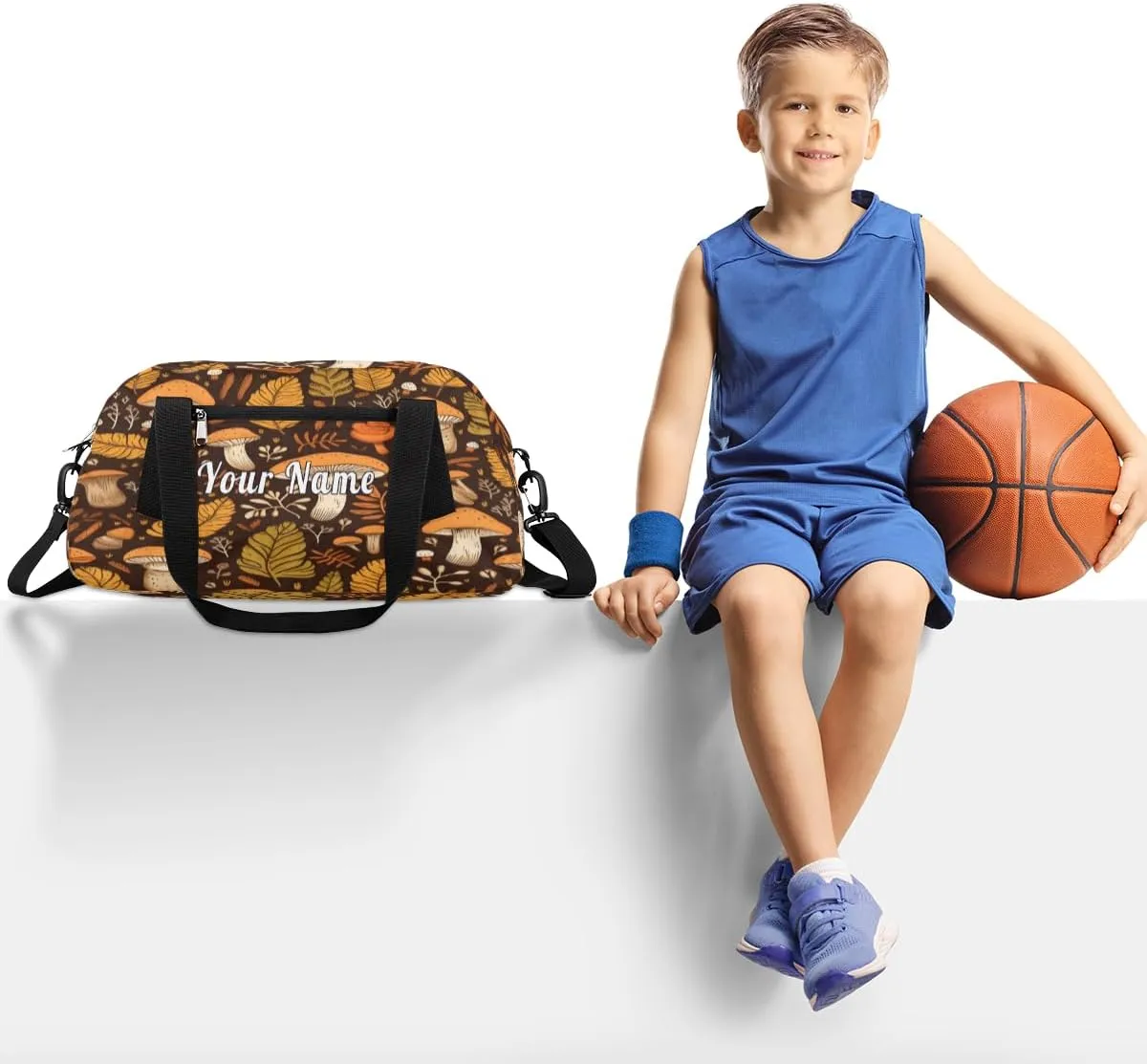 Personalized Kids Duffel Bag Autumn Forest Mushroom Pattern,Custom Sport Gym Bag for Boys Girls,WWeekender Overnight Bags Travel Duffel Bag,Customized Kids Gift