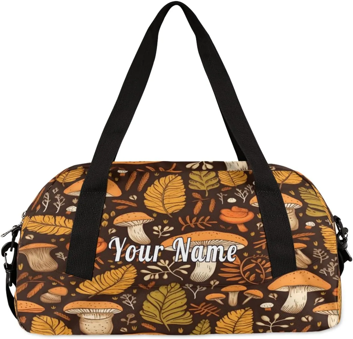 Personalized Kids Duffel Bag Autumn Forest Mushroom Pattern,Custom Sport Gym Bag for Boys Girls,WWeekender Overnight Bags Travel Duffel Bag,Customized Kids Gift