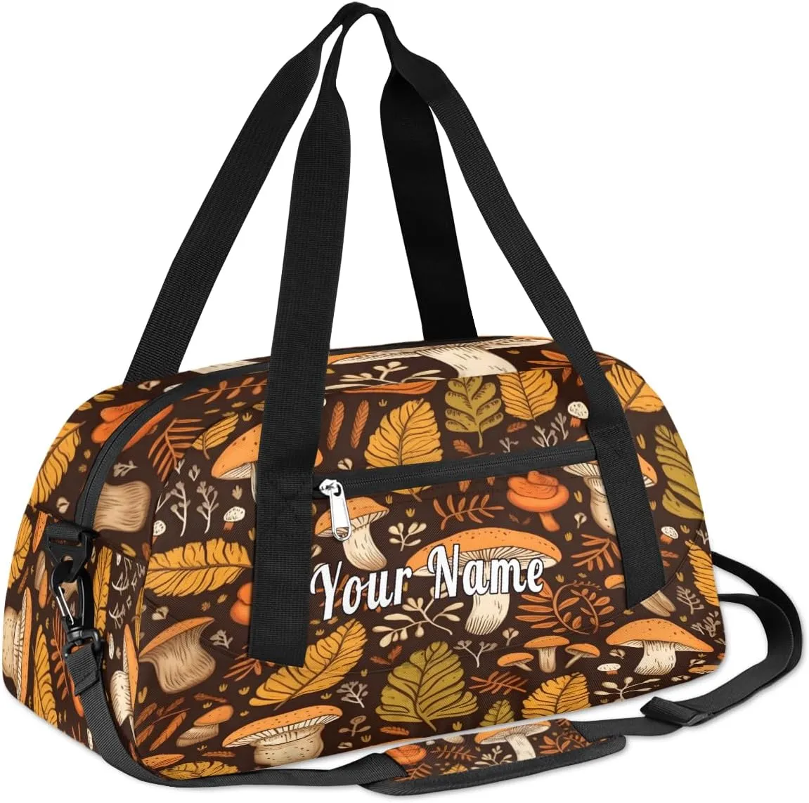 Personalized Kids Duffel Bag Autumn Forest Mushroom Pattern,Custom Sport Gym Bag for Boys Girls,WWeekender Overnight Bags Travel Duffel Bag,Customized Kids Gift