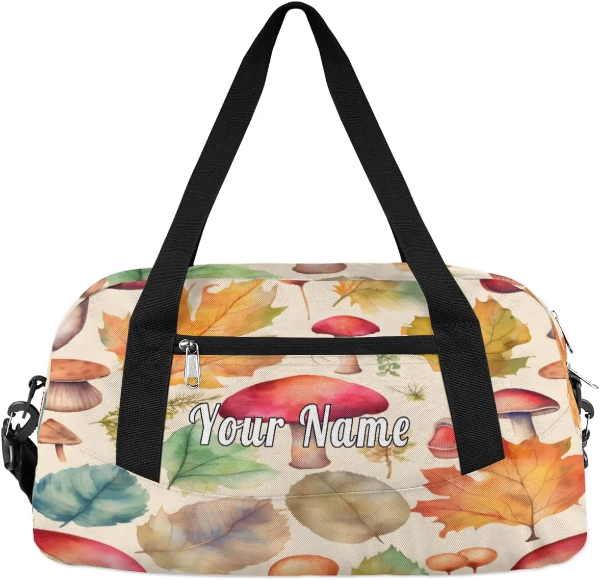 Personalized Kids Duffel Bag Autumn Maple Mushroom Pattern,Custom Sport Gym Bag for Boys Girls,WWeekender Overnight Bags Travel Duffel Bag,Customized Kids Gift