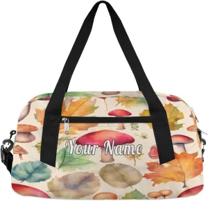 Personalized Kids Duffel Bag Autumn Maple Mushroom Pattern,Custom Sport Gym Bag for Boys Girls,WWeekender Overnight Bags Travel Duffel Bag,Customized Kids Gift