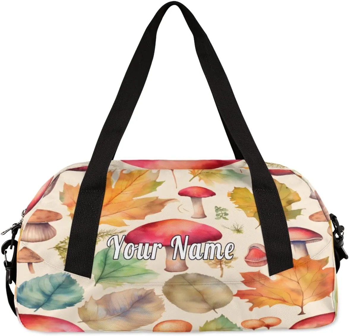Personalized Kids Duffel Bag Autumn Maple Mushroom Pattern,Custom Sport Gym Bag for Boys Girls,WWeekender Overnight Bags Travel Duffel Bag,Customized Kids Gift