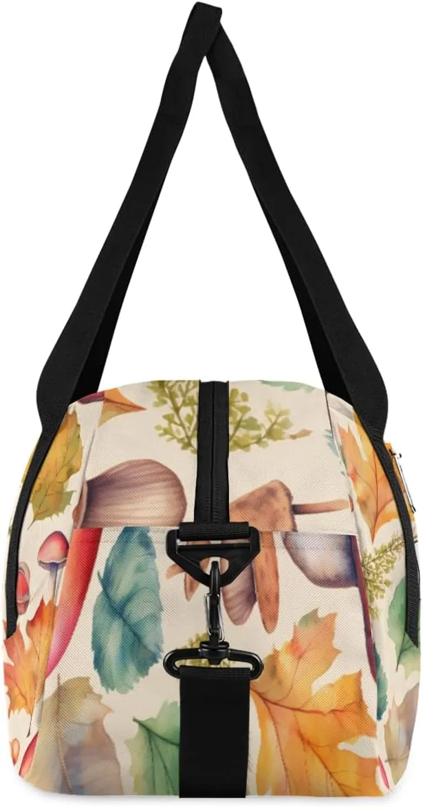 Personalized Kids Duffel Bag Autumn Maple Mushroom Pattern,Custom Sport Gym Bag for Boys Girls,WWeekender Overnight Bags Travel Duffel Bag,Customized Kids Gift