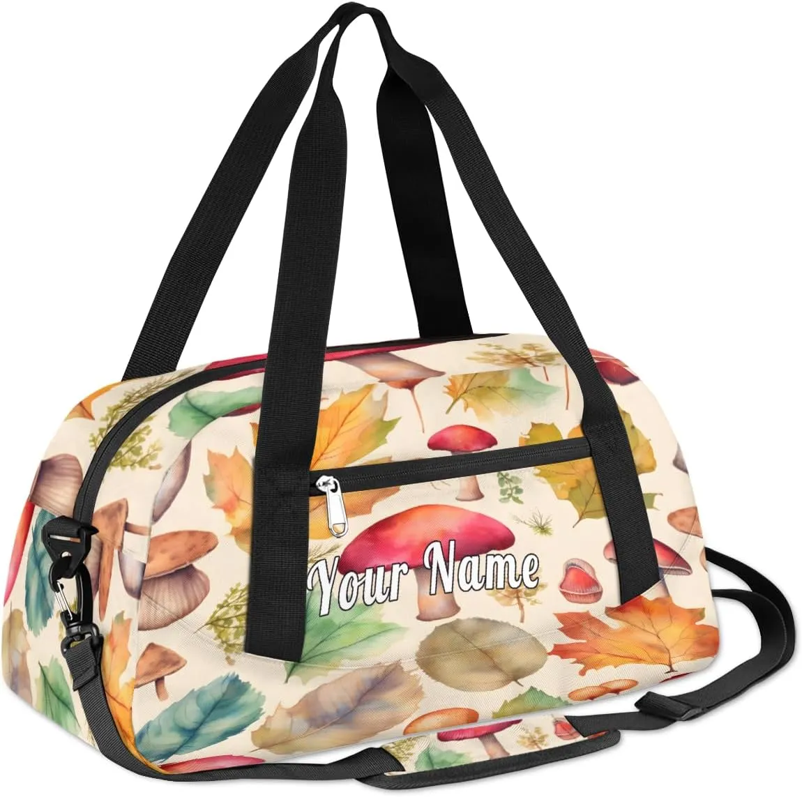 Personalized Kids Duffel Bag Autumn Maple Mushroom Pattern,Custom Sport Gym Bag for Boys Girls,WWeekender Overnight Bags Travel Duffel Bag,Customized Kids Gift