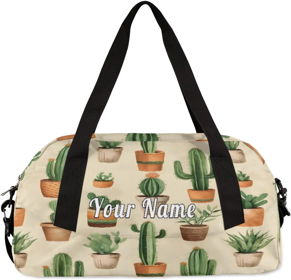 Personalized Kids Duffel Bag Cactus Pattern,Custom Sport Gym Bag for Boys Girls,WWeekender Overnight Bags Travel Duffel Bag,Customized Kids Gift