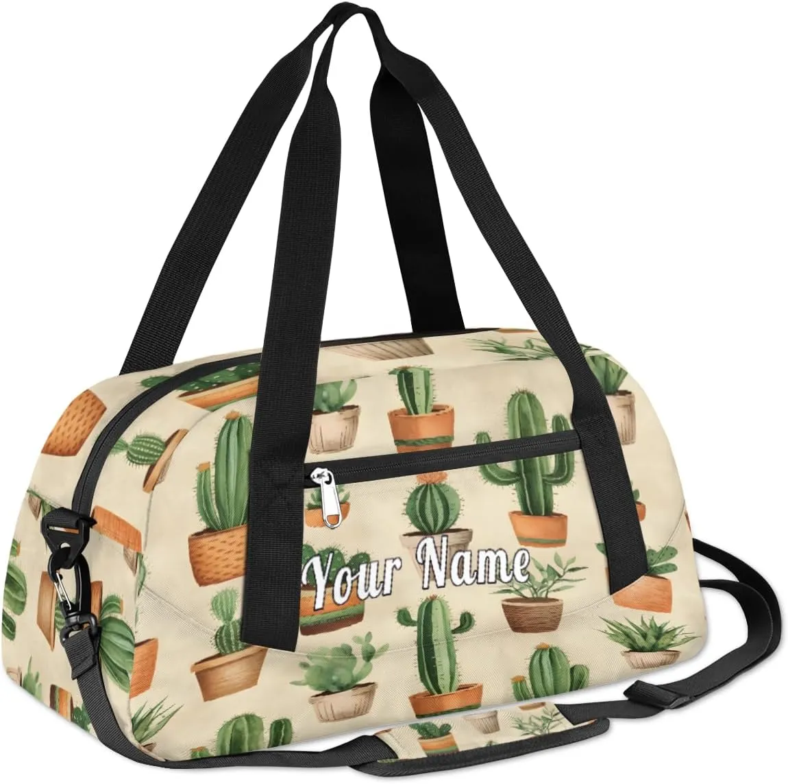 Personalized Kids Duffel Bag Cactus Pattern,Custom Sport Gym Bag for Boys Girls,WWeekender Overnight Bags Travel Duffel Bag,Customized Kids Gift