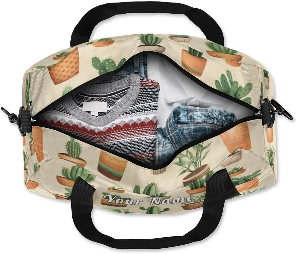 Personalized Kids Duffel Bag Cactus Pattern,Custom Sport Gym Bag for Boys Girls,WWeekender Overnight Bags Travel Duffel Bag,Customized Kids Gift
