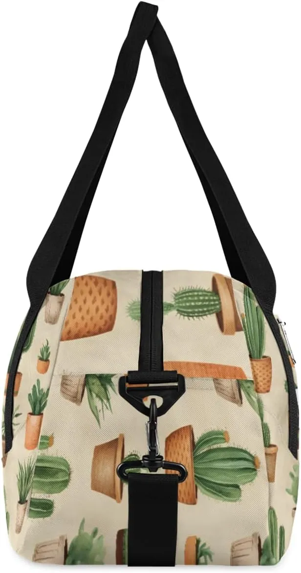Personalized Kids Duffel Bag Cactus Pattern,Custom Sport Gym Bag for Boys Girls,WWeekender Overnight Bags Travel Duffel Bag,Customized Kids Gift
