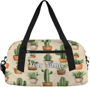 Personalized Kids Duffel Bag Cactus Pattern,Custom Sport Gym Bag for Boys Girls,WWeekender Overnight Bags Travel Duffel Bag,Customized Kids Gift