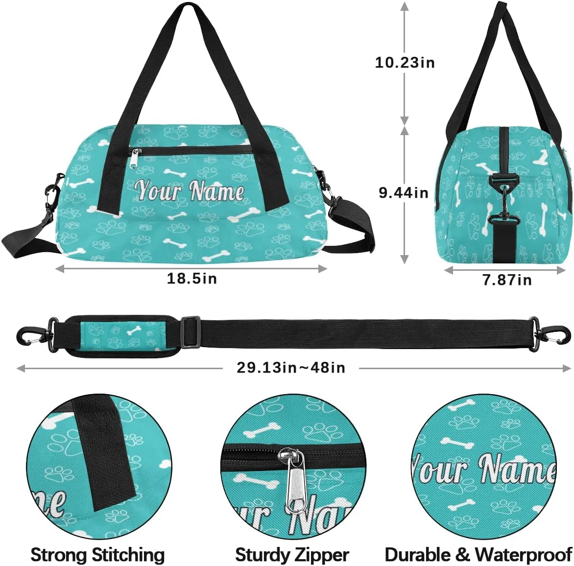 Personalized Kids Duffel Bag Cute Animal Paw Dog Print,Custom Sport Gym Bag for Boys Girls,WWeekender Overnight Bags Travel Duffel Bag,Customized Kids Gift