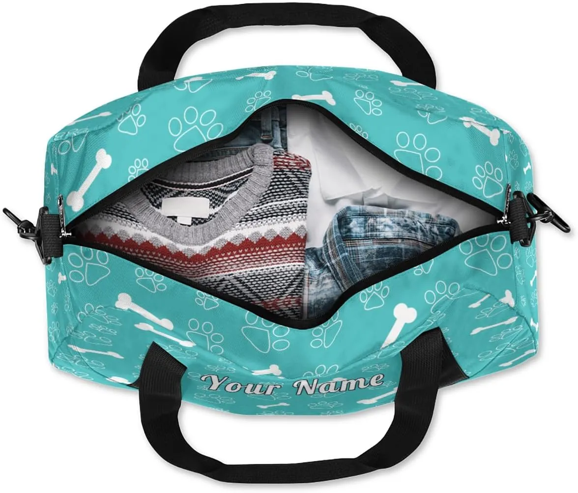 Personalized Kids Duffel Bag Cute Animal Paw Dog Print,Custom Sport Gym Bag for Boys Girls,WWeekender Overnight Bags Travel Duffel Bag,Customized Kids Gift