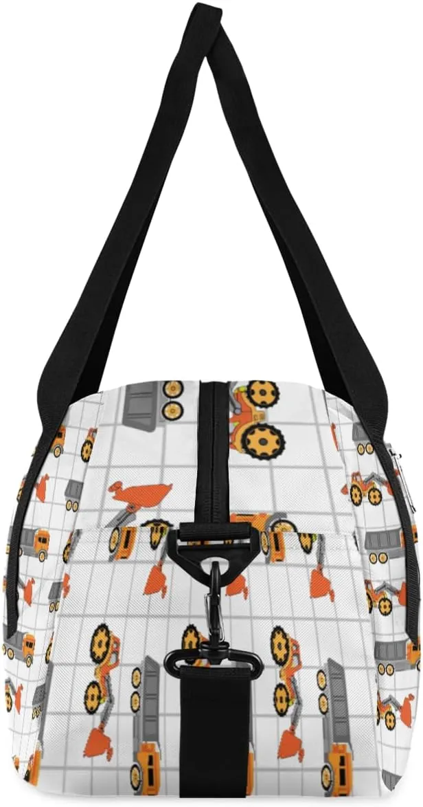 Personalized Kids Duffel Bag Cute Truck Excavator Pattern,Custom Sport Gym Bag for Boys Girls,WWeekender Overnight Bags Travel Duffel Bag,Customized Kids Gift