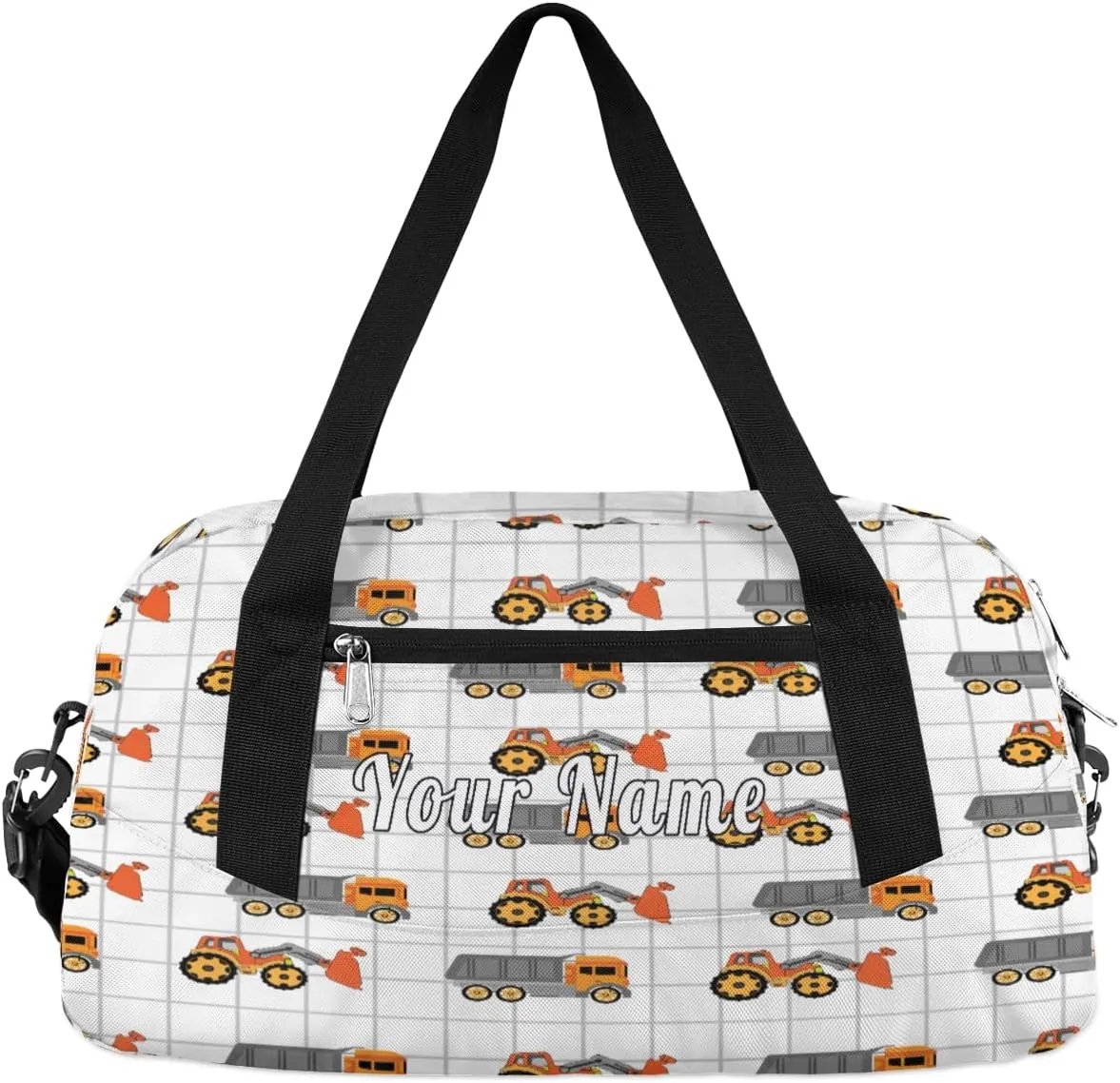 Personalized Kids Duffel Bag Cute Truck Excavator Pattern,Custom Sport Gym Bag for Boys Girls,WWeekender Overnight Bags Travel Duffel Bag,Customized Kids Gift