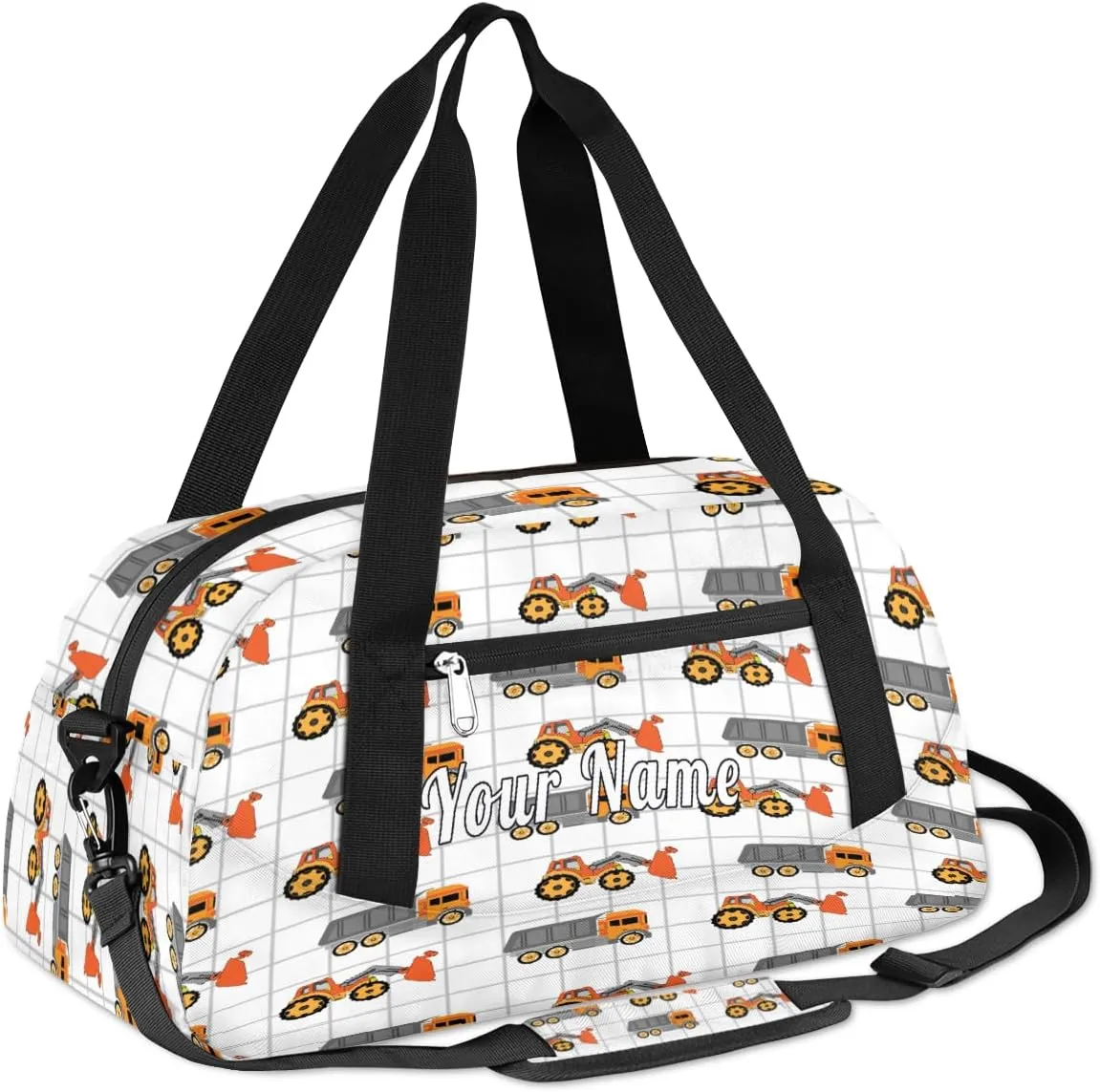 Personalized Kids Duffel Bag Cute Truck Excavator Pattern,Custom Sport Gym Bag for Boys Girls,WWeekender Overnight Bags Travel Duffel Bag,Customized Kids Gift