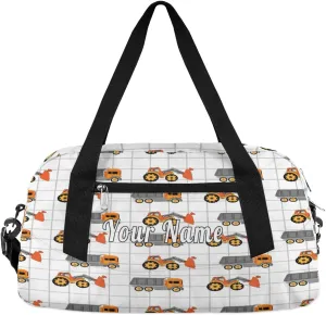 Personalized Kids Duffel Bag Cute Truck Excavator Pattern,Custom Sport Gym Bag for Boys Girls,WWeekender Overnight Bags Travel Duffel Bag,Customized Kids Gift