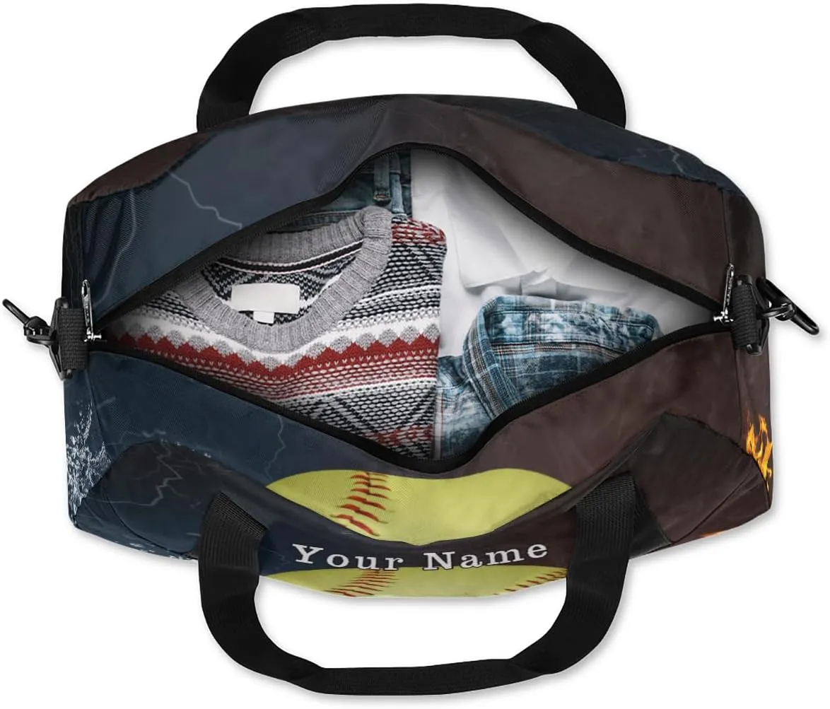 Personalized Kids Duffel Bag Fiery Baseball Softball Ball,Custom Sport Gym Bag for Boys Girls,WWeekender Overnight Bags Travel Duffel Bag,Customized Kids Gift