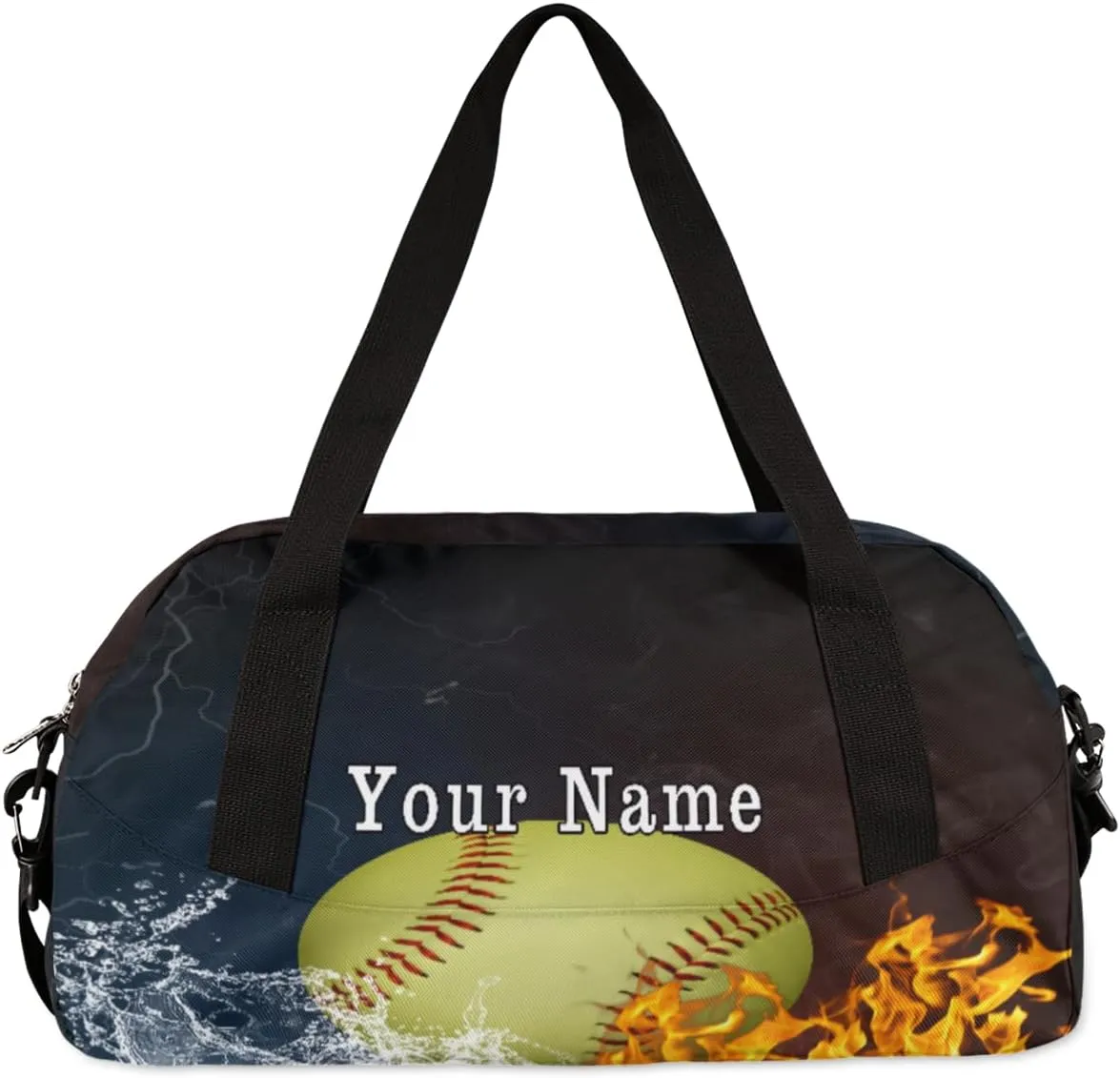 Personalized Kids Duffel Bag Fiery Baseball Softball Ball,Custom Sport Gym Bag for Boys Girls,WWeekender Overnight Bags Travel Duffel Bag,Customized Kids Gift