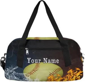 Personalized Kids Duffel Bag Fiery Baseball Softball Ball,Custom Sport Gym Bag for Boys Girls,WWeekender Overnight Bags Travel Duffel Bag,Customized Kids Gift