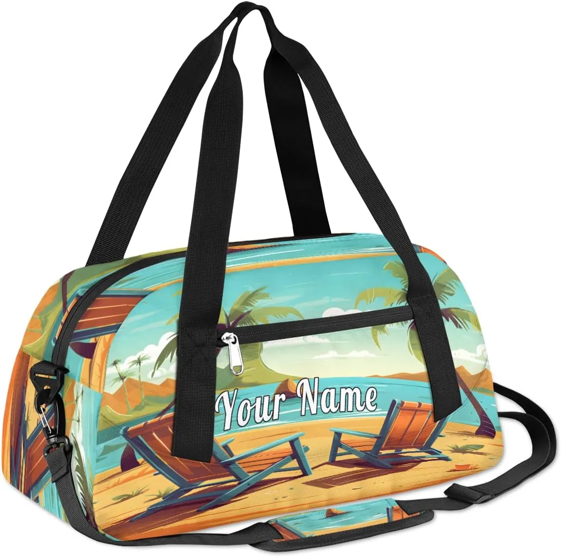 Personalized Kids Duffel Bag Tropical Sea Beach,Custom Sport Gym Bag for Boys Girls,WWeekender Overnight Bags Travel Duffel Bag,Customized Kids Gift