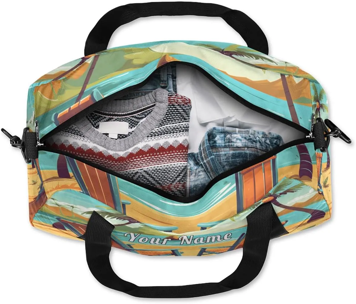 Personalized Kids Duffel Bag Tropical Sea Beach,Custom Sport Gym Bag for Boys Girls,WWeekender Overnight Bags Travel Duffel Bag,Customized Kids Gift